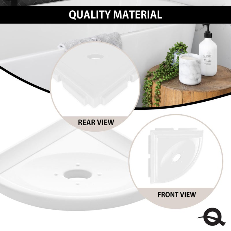 Questech 5" Shower Soap Dish Shelf for Inside Shower, Lugged for New Construction, Bath Organizer for Tiled Walls, Corner Soap Holder, Metro Lugged, Bright White Polished - Image 2
